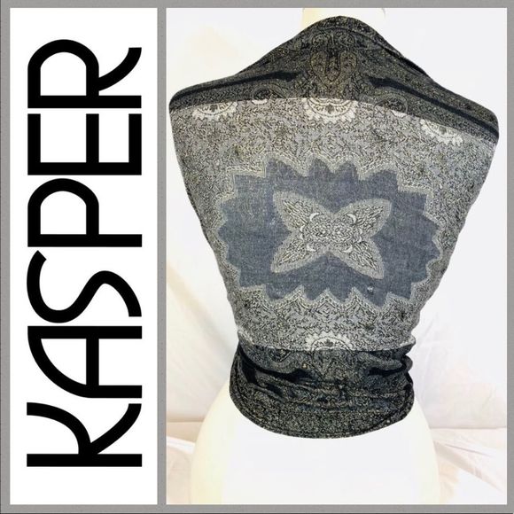 Kasper Accessories - Kasper Pashmina Shawl with gold Long strands of